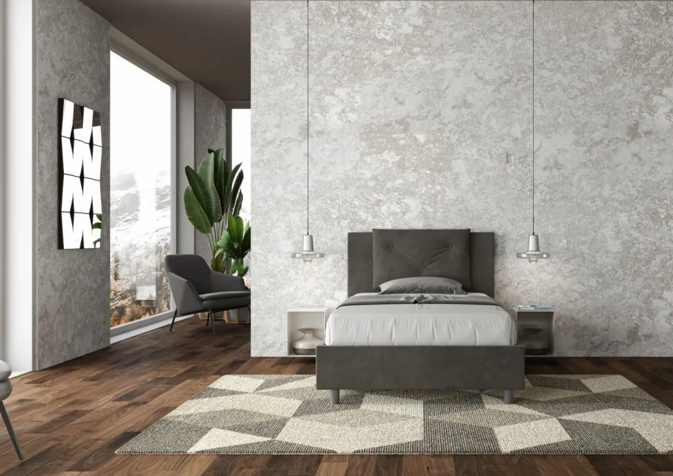 Letto 120x190cm a una piazza e mezza con tre bottoni in microfibra grigio LIT179