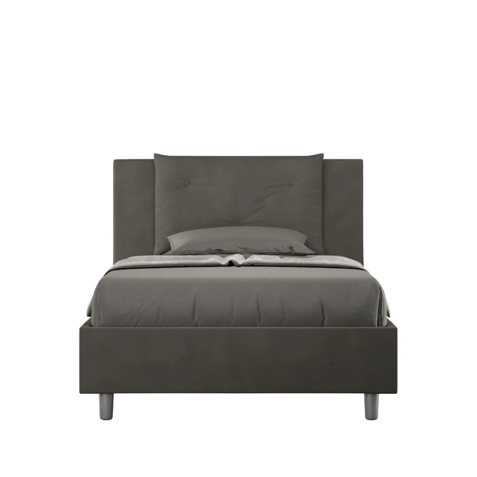 Letto 120x190cm a una piazza e mezza con tre bottoni in microfibra grigio LIT179
