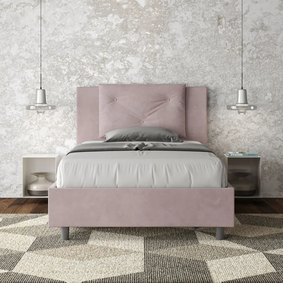 Letto 120x190cm a una piazza e mezza con tre bottoni in microfibra glicine lilla LIT179