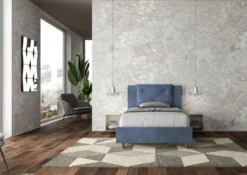 Letto 120x190cm a una piazza e mezza con tre bottoni in microfibra blu LIT179