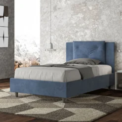 Letto 120x190cm a una piazza e mezza con tre bottoni in microfibra blu LIT179
