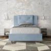 Letto 120x190cm a una piazza e mezza con tre bottoni in microfibra azzurro LIT179