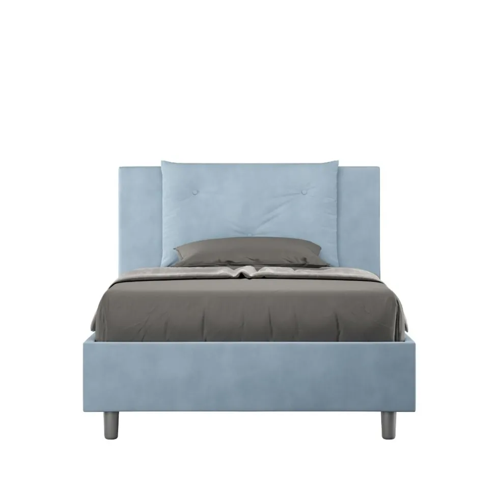 Letto 120x190cm a una piazza e mezza con tre bottoni in microfibra azzurro LIT179