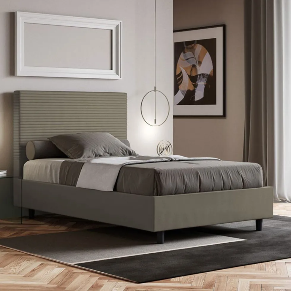 Letto 120x200cm a una piazza e mezza con testiera trapuntata cappuccino LIT203