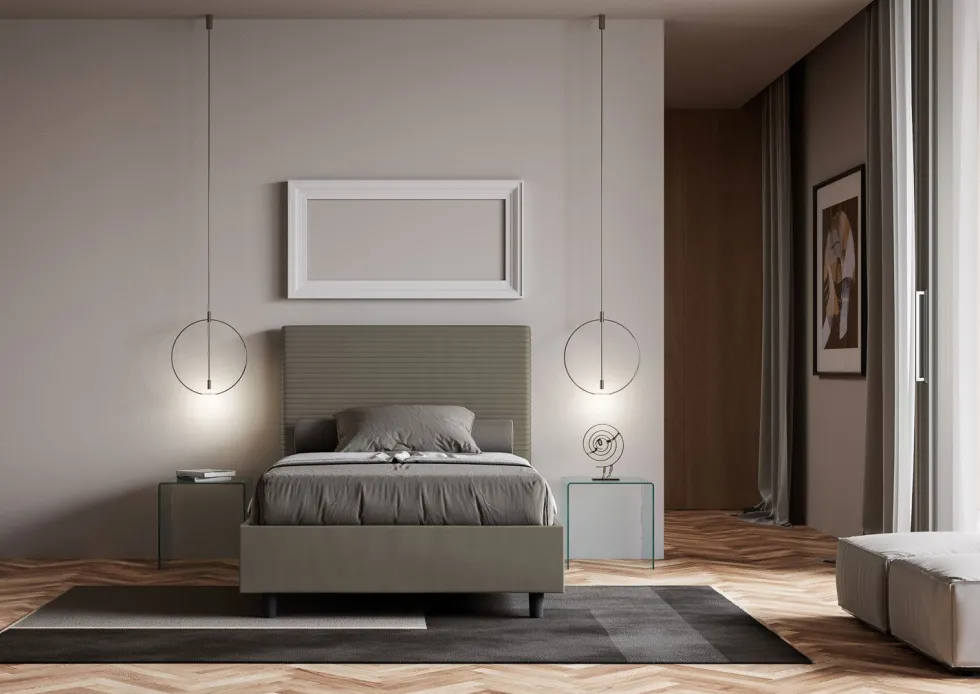 Letto 120x200cm a una piazza e mezza con testiera trapuntata cappuccino LIT203