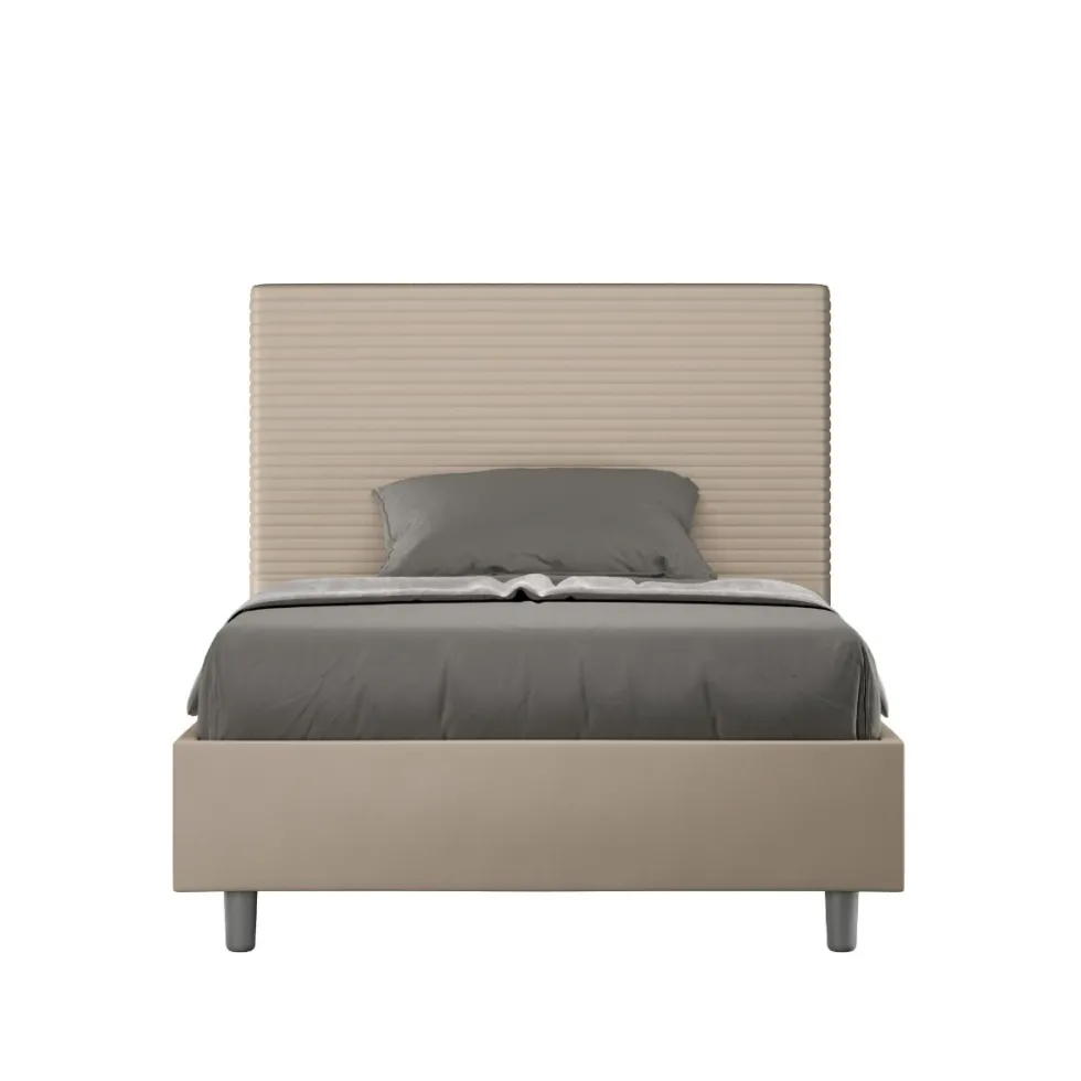 Letto 120x190cm a una piazza e mezza con testiera trapuntata tortora LIT201