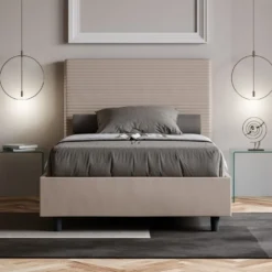 Letto 120x190cm a una piazza e mezza con testiera trapuntata tortora LIT201