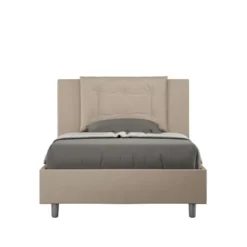 Letto 120x210cm a una piazza e mezza con bottoni in similpelle tortora LIT175