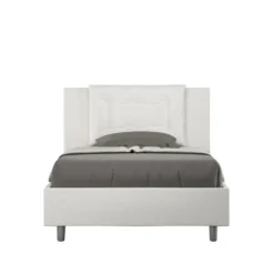 Letto 120x210cm a una piazza e mezza con bottoni in similpelle bianco LIT175