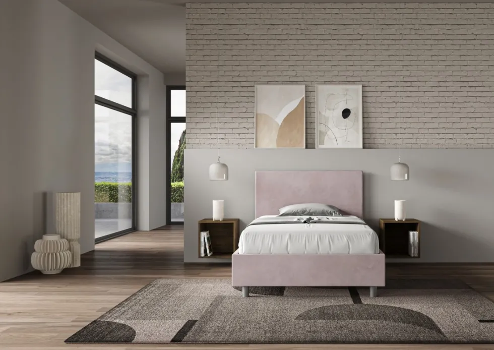 Letto 120x200cm a una piazza e mezza con testiera in microfibra glicine lilla LIT153