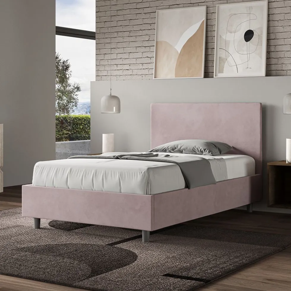 Letto 120x200cm a una piazza e mezza con testiera in microfibra glicine lilla LIT153