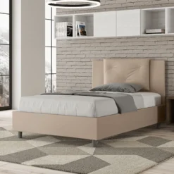 Letto 120x200cm a una piazza e mezza con tre bottoni in similpelle tortora LIT181