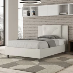 Letto 120x200cm a una piazza e mezza con tre bottoni in similpelle bianco LIT181
