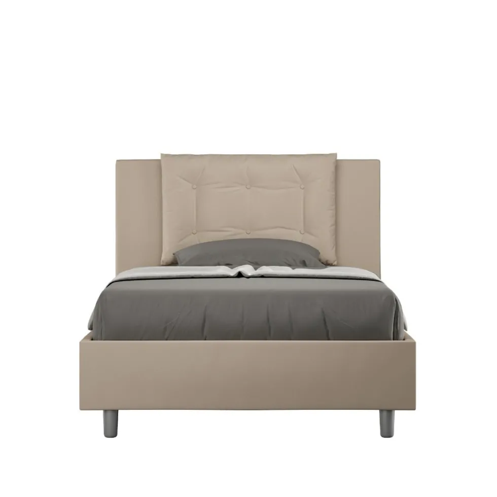 Letto 120x200cm a una piazza e mezza con bottoni in similpelle tortora LIT173