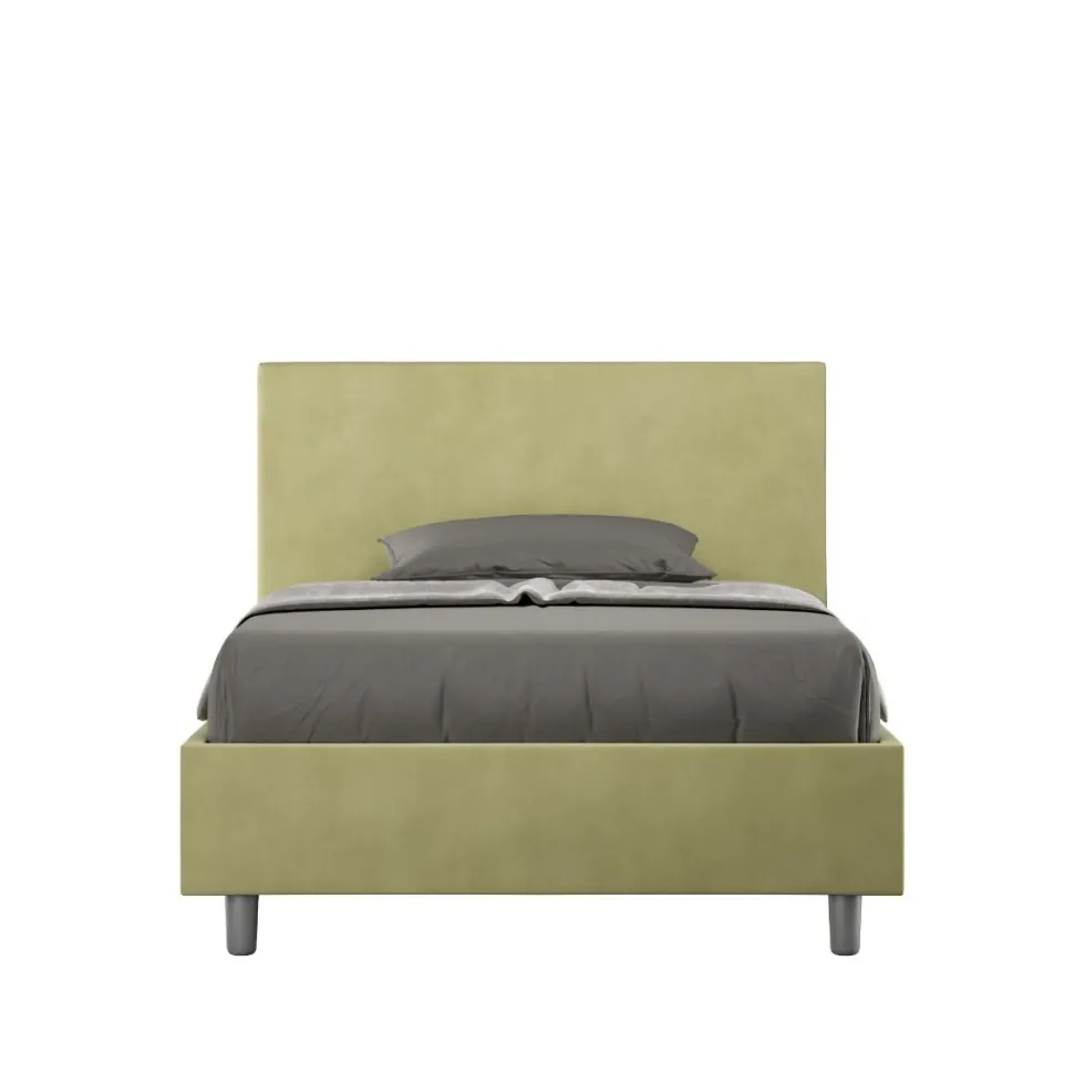 Letto 120x190cm a una piazza e mezza con testiera in microfibra tè verde LIT149