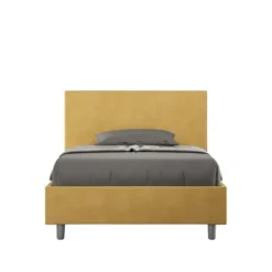 Letto 120x190cm a una piazza e mezza con testiera in microfibra ocra LIT149