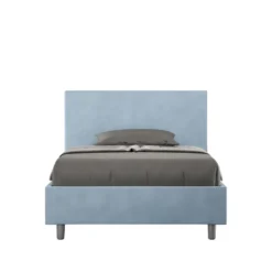 Letto 120x190cm a una piazza e mezza con testiera in microfibra azzurro LIT149