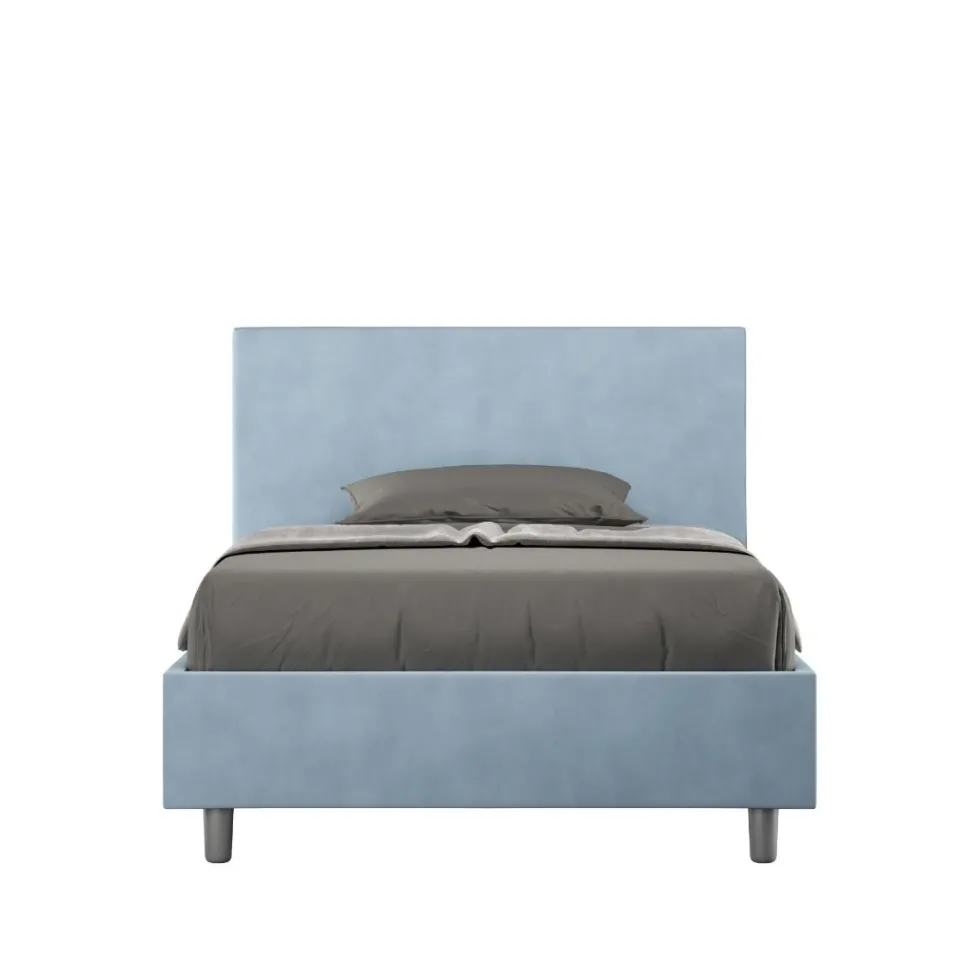 Letto 120x190cm a una piazza e mezza con testiera in microfibra azzurro LIT149