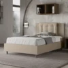 Letto 120x190cm a una piazza e mezza con bottoni in similpelle tortora LIT171