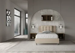 Letto 120x190cm a una piazza e mezza con bottoni in similpelle tortora LIT171