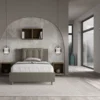 Letto 120x190cm a una piazza e mezza con bottoni in similpelle cappuccino LIT171