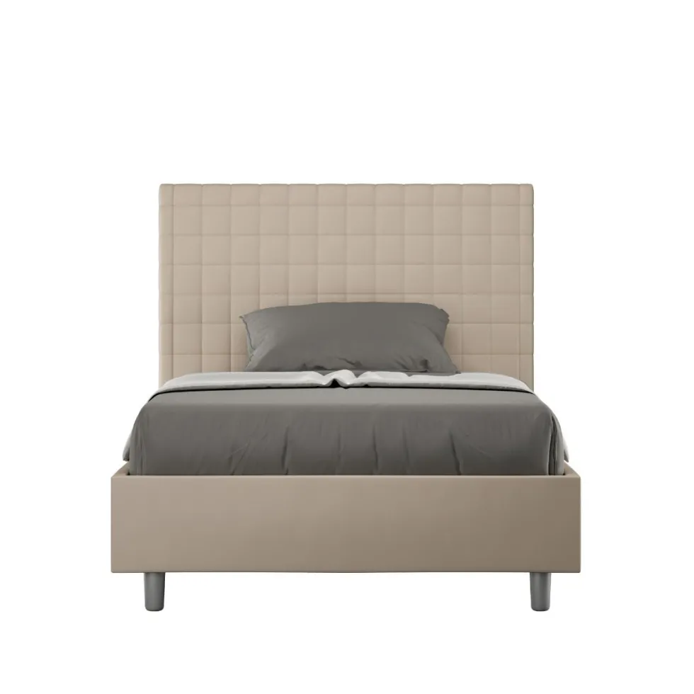 Letto 120x210cm a una piazza e mezza con testiera a quadretti tortora LIT211