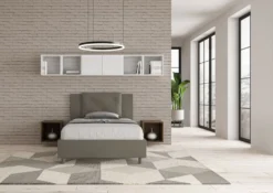Letto 120x190cm a una piazza e mezza con tre bottoni in similpelle cappuccino LIT177