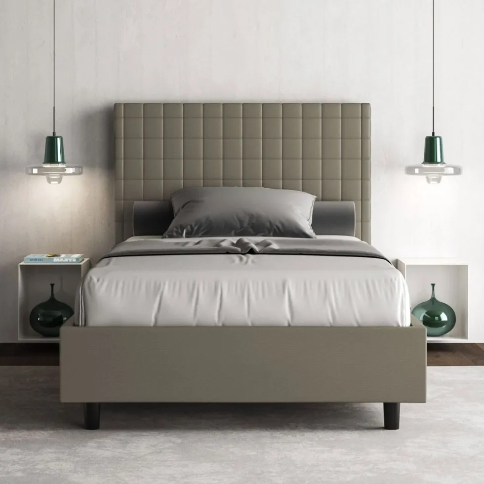 Letto 120x200cm a una piazza e mezza con testiera a quadretti cappuccino LIT209