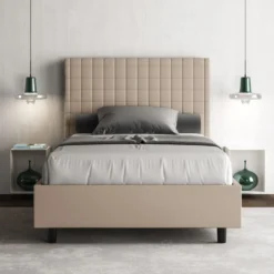 Letto 120x190cm a una piazza e mezza con testiera a quadretti tortora LIT207
