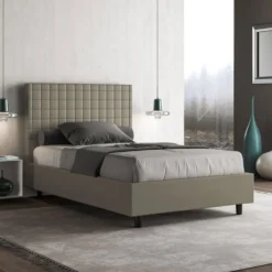 Letto 120x190cm a una piazza e mezza con testiera a quadretti cappuccino LIT207