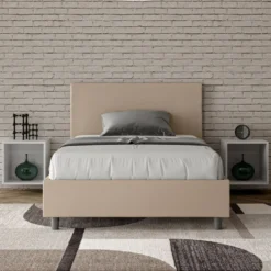 Letto 120x210cm a una piazza e mezza con testiera in similpelle tortora LIT155