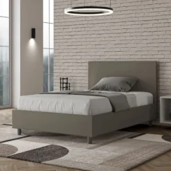 Letto 120x210cm a una piazza e mezza con testiera in similpelle cappuccino LIT155