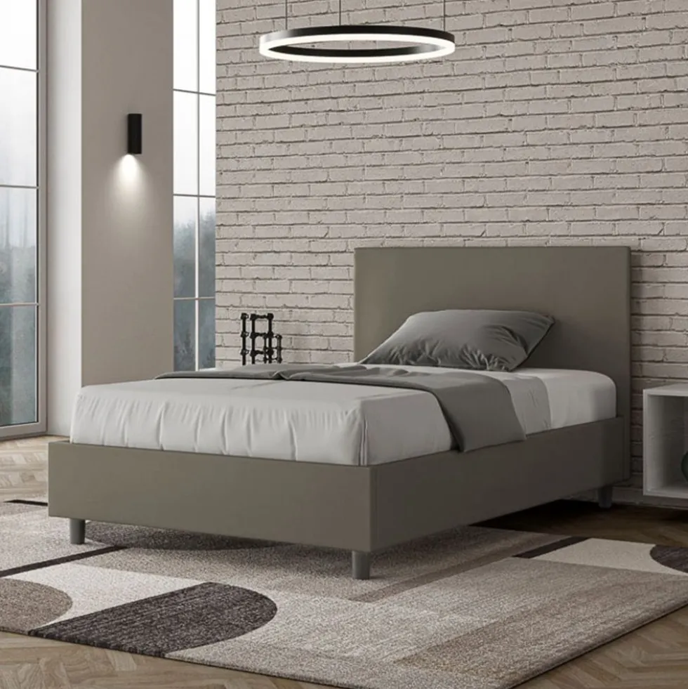 Letto 120x210cm a una piazza e mezza con testiera in similpelle cappuccino LIT155