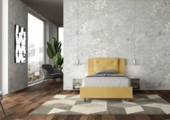 Letto 120x200cm a una piazza e mezza con tre bottoni in microfibra ocra LIT183