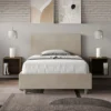 Letto 120x210cm a una piazza e mezza con testiera in microfibra sabbia beige LIT157
