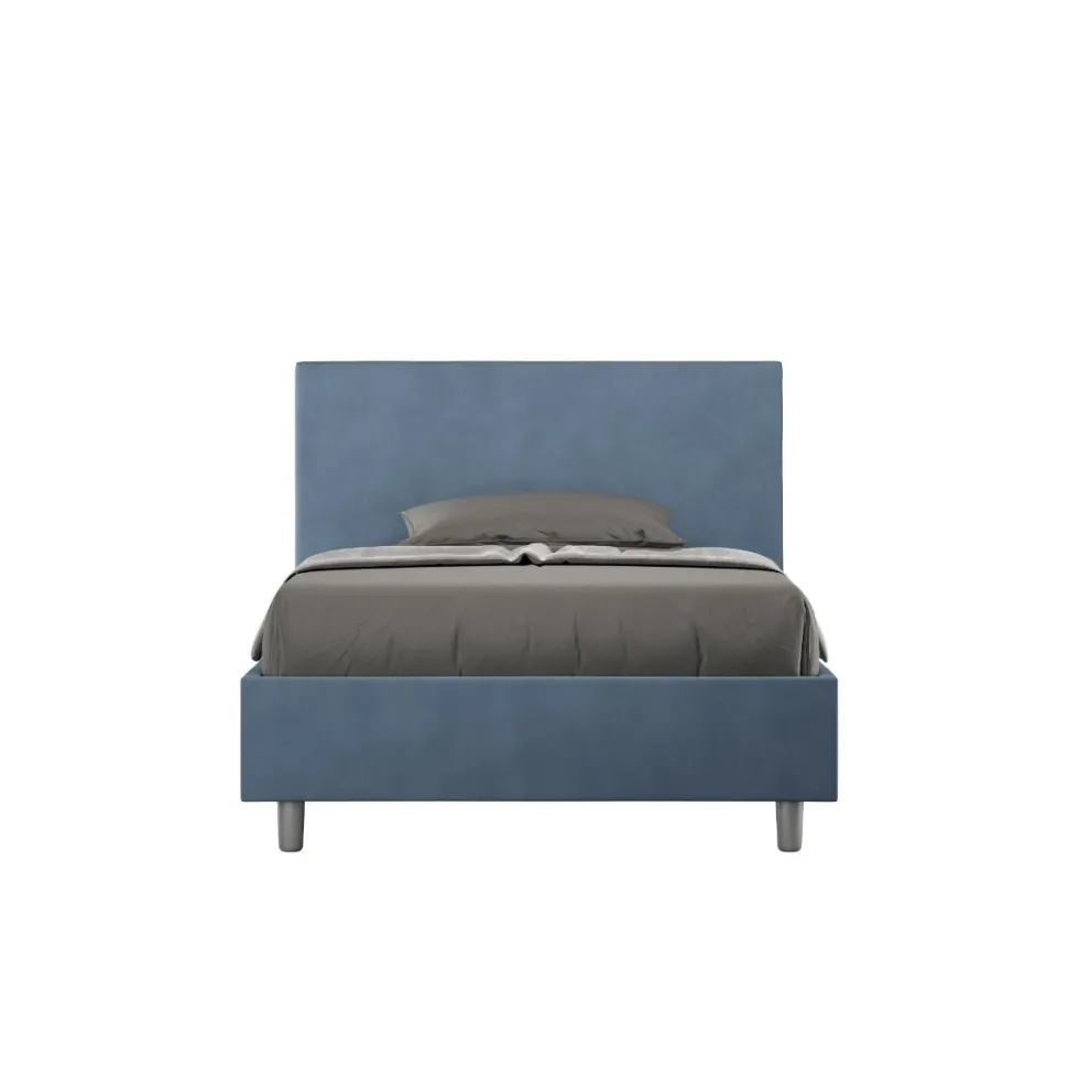 Letto 120x210cm a una piazza e mezza con testiera in microfibra blu LIT157