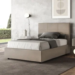 Letto 120x190cm a una piazza e mezza con giroletto in microfibra sabbia beige LIT191