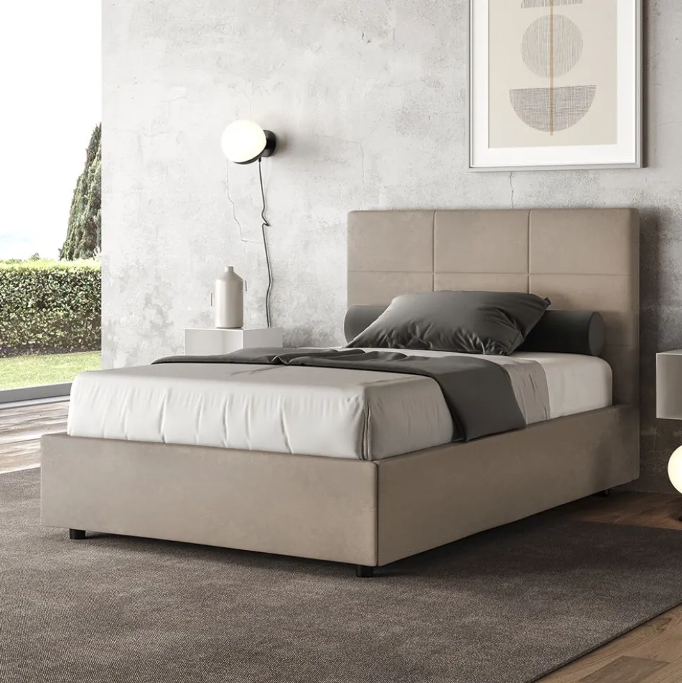 Letto 120x190cm a una piazza e mezza con giroletto in microfibra sabbia beige LIT191