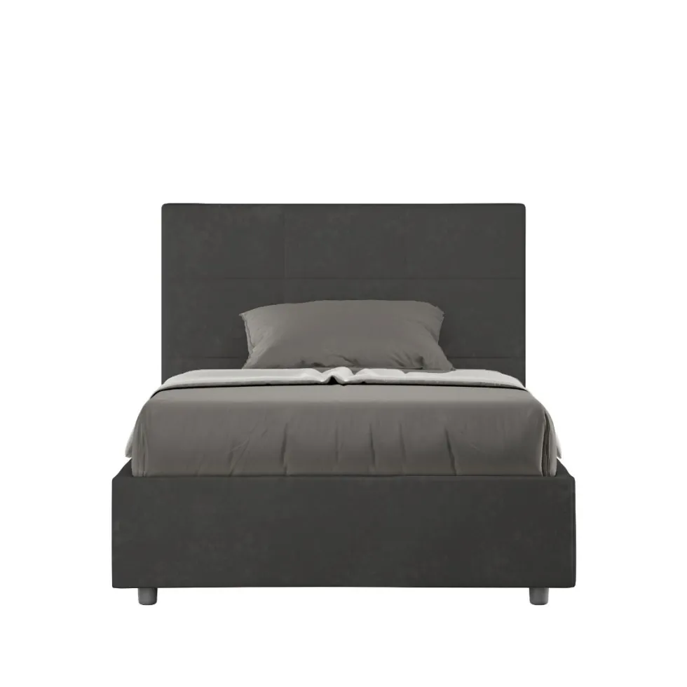 Letto 120x190cm a una piazza e mezza con giroletto in microfibra grigio LIT191