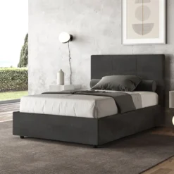 Letto 120x190cm a una piazza e mezza con giroletto in microfibra grigio LIT191