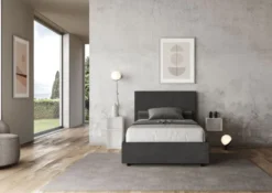 Letto 120x190cm a una piazza e mezza con giroletto in microfibra grigio LIT191