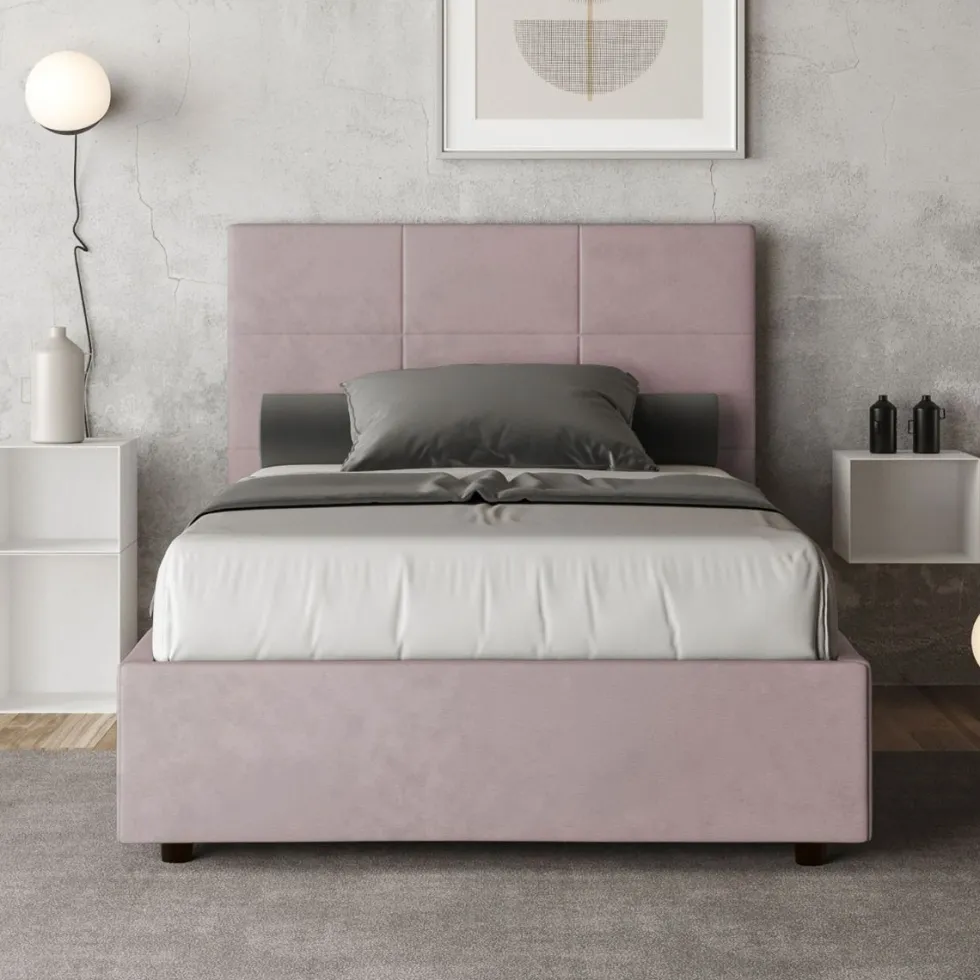 Letto 120x190cm a una piazza e mezza con giroletto in microfibra glicine lilla LIT191