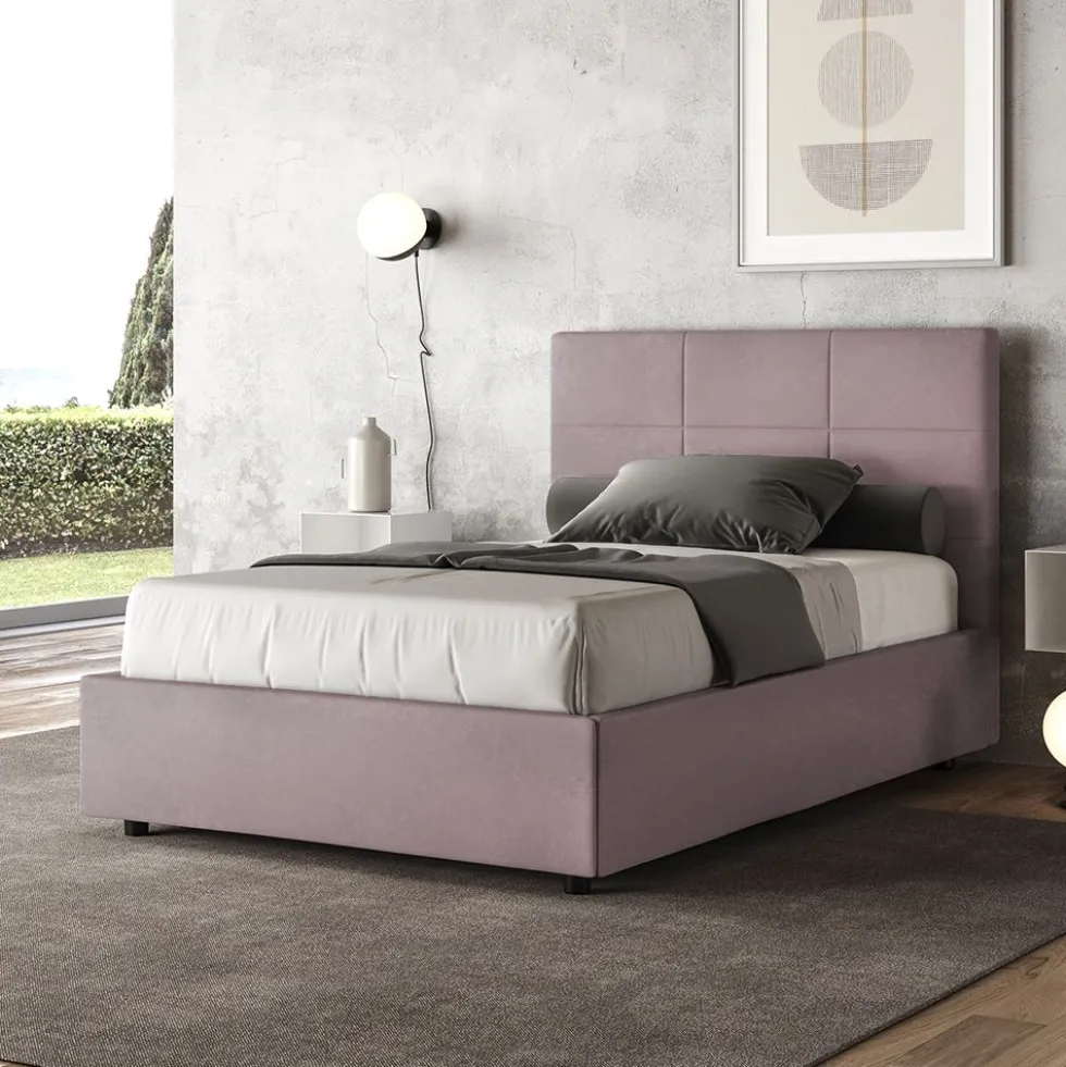Letto 120x190cm a una piazza e mezza con giroletto in microfibra glicine lilla LIT191