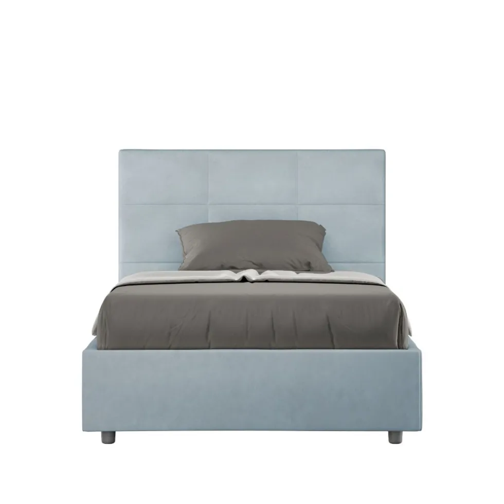 Letto 120x190cm a una piazza e mezza con giroletto in microfibra azzurro LIT191