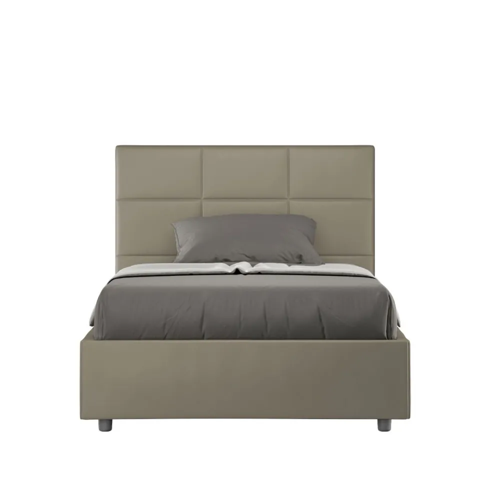Letto 120x190cm a una piazza e mezza con giroletto in similpelle cappuccino LIT189