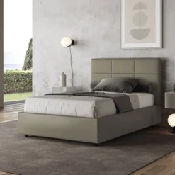 Letto 120x190cm a una piazza e mezza con giroletto in similpelle cappuccino LIT189