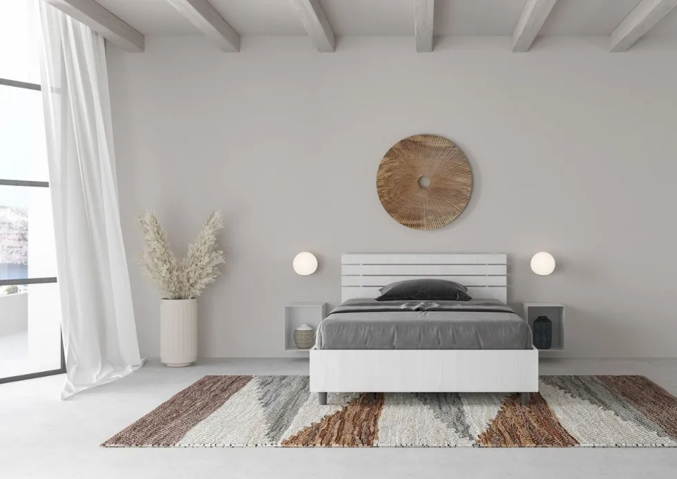 Letto 120x200cm a una piazza e mezza testata inclinata bianco frassino LIT255
