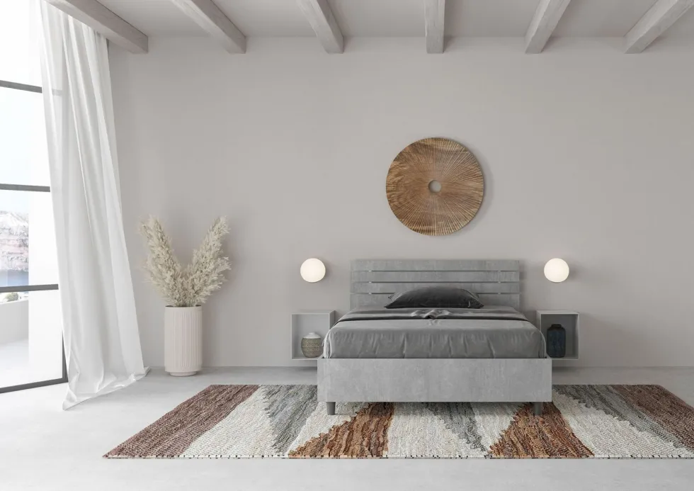 Letto 120x190cm a una piazza e mezza testata inclinata cemento LIT251