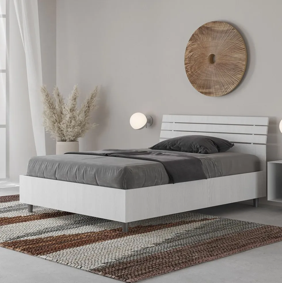 Letto 120x190cm a una piazza e mezza testata inclinata bianco frassino LIT251
