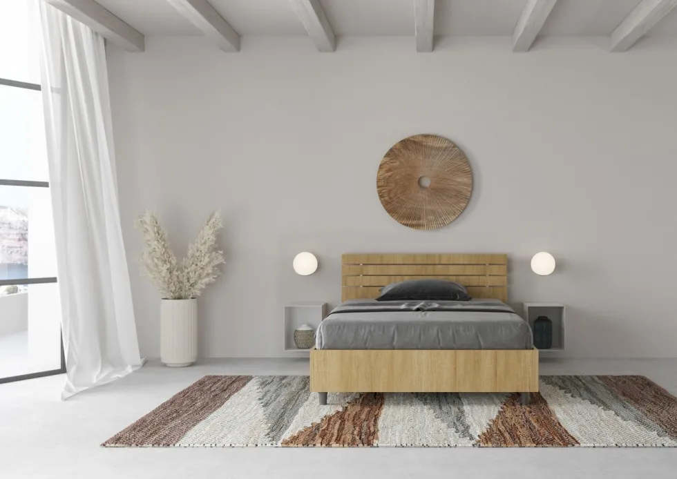 Letto 120x190cm a una piazza e mezza testata dritta quercia LIT249